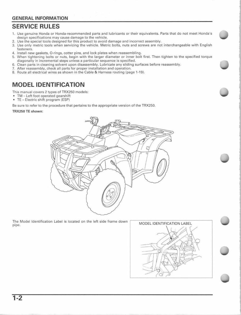 Honda Recon TRX250 2005-2007 Factory Service & Work Shop Manual preview img 5