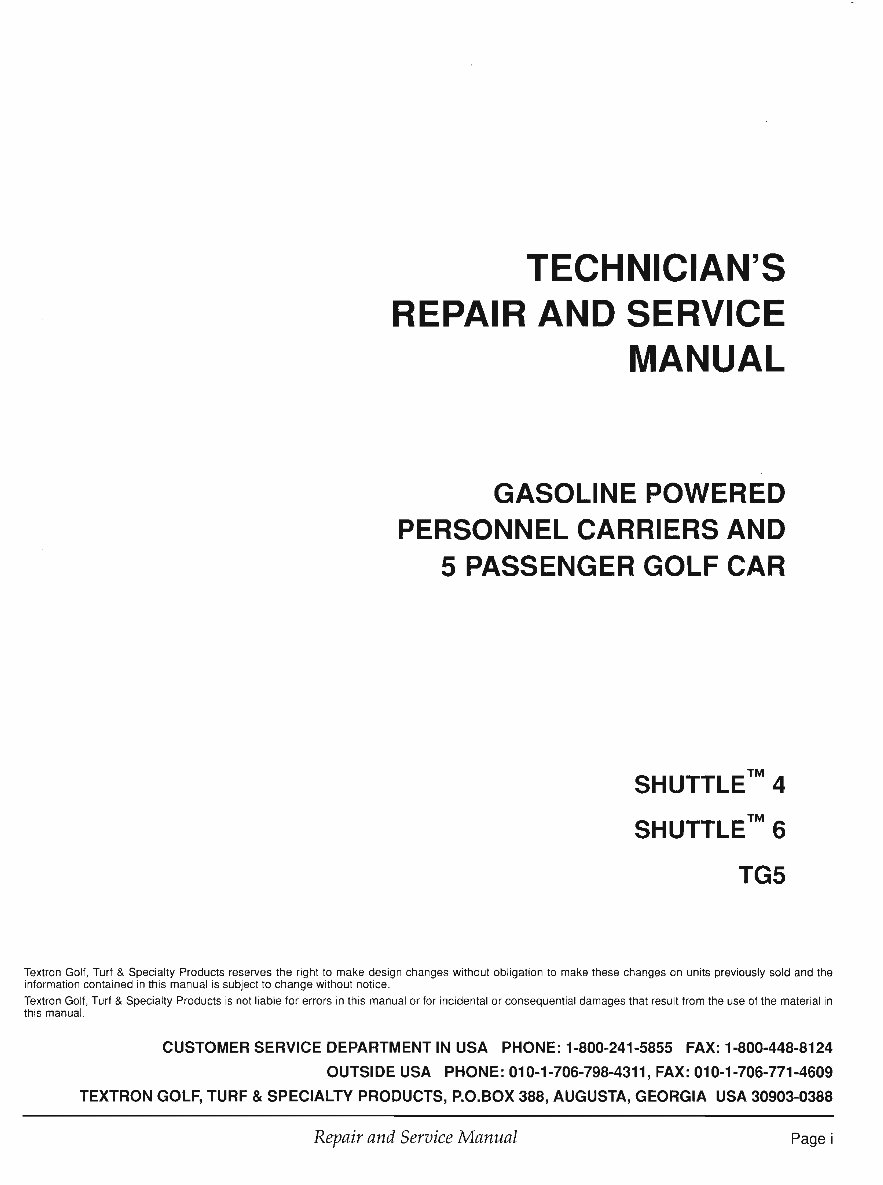 2001 EZGO Golf Cart with Gas engine Repair Service Manual preview img 1