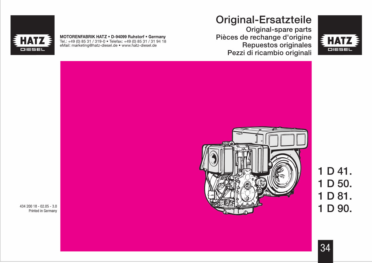 Hatz Diesel Engine 1D90V and 1D90W Parts Manual preview img 1