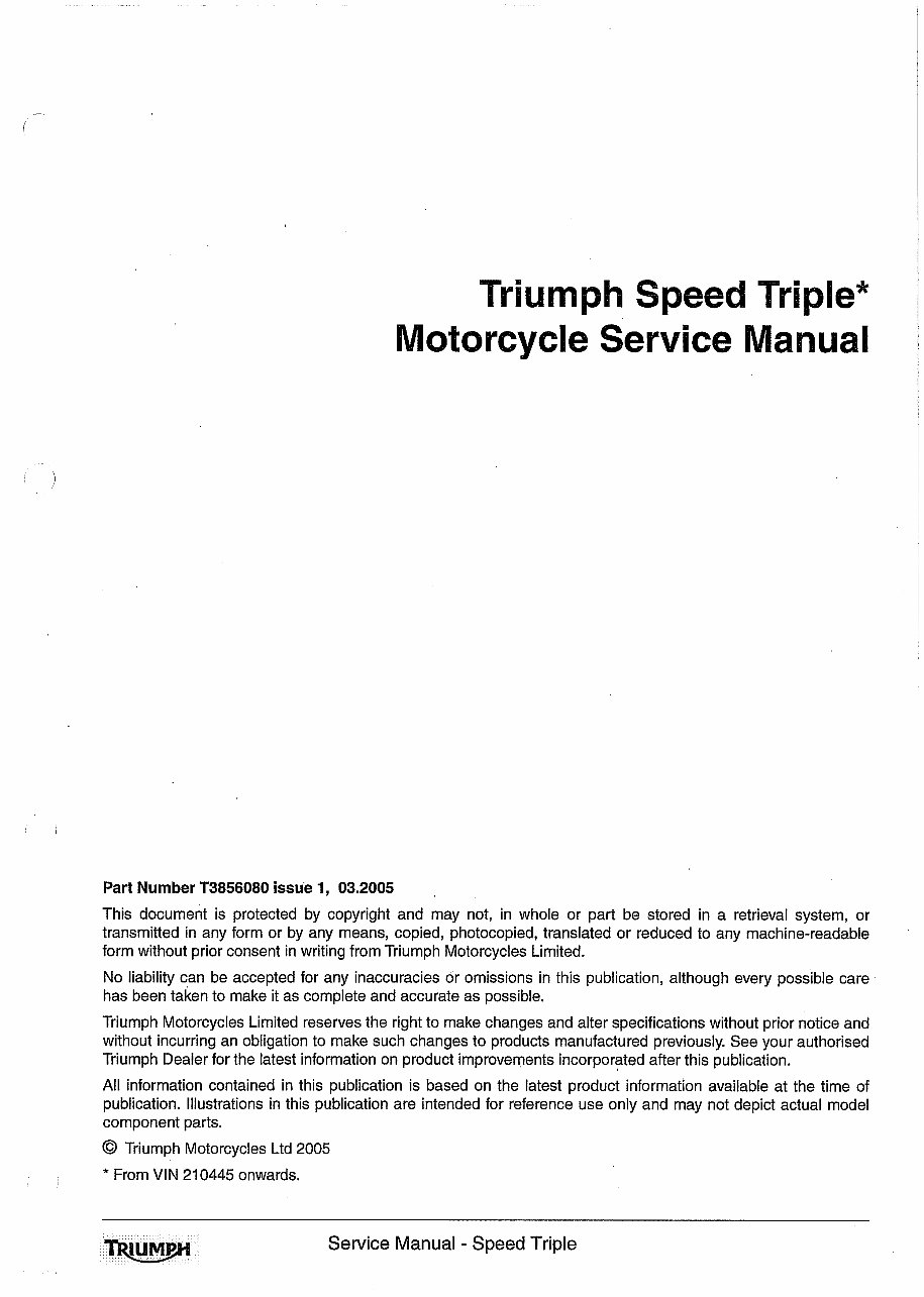 TRIUMPH SPEED TRIPLE 1050 Shop Manual 2005-2010 preview img 1