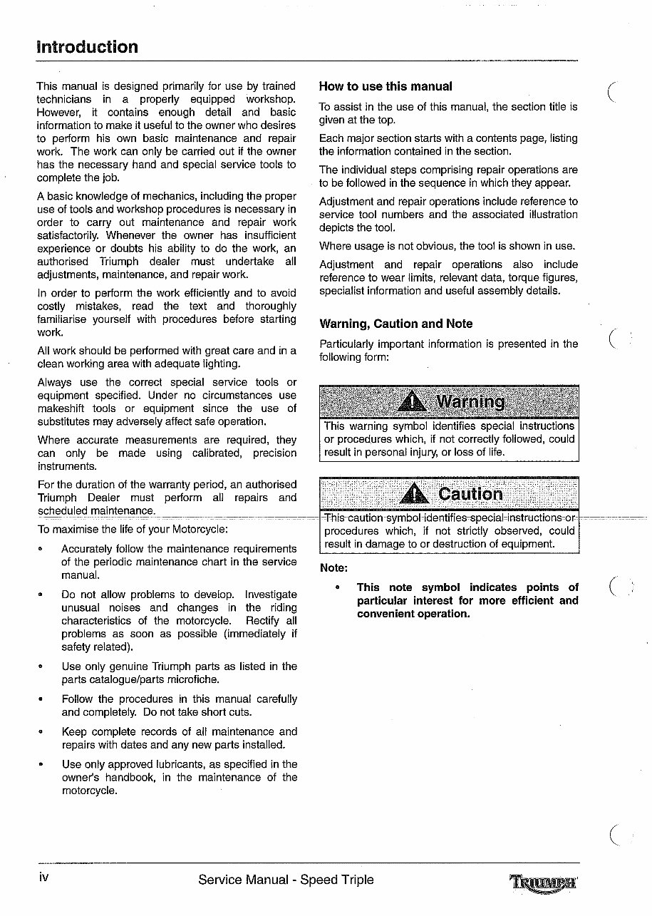 TRIUMPH SPEED TRIPLE 1050 Shop Manual 2005-2010 preview img 6