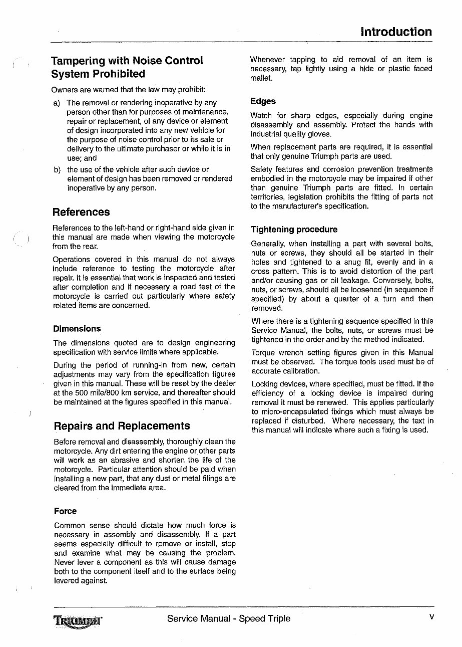 TRIUMPH SPEED TRIPLE 1050 Shop Manual 2005-2010 preview img 7