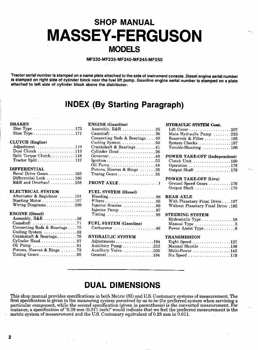 Massey Ferguson MF230, MF235, MF240, MF245, MF250 Tractor Service Repair Workshop Manual preview img 4