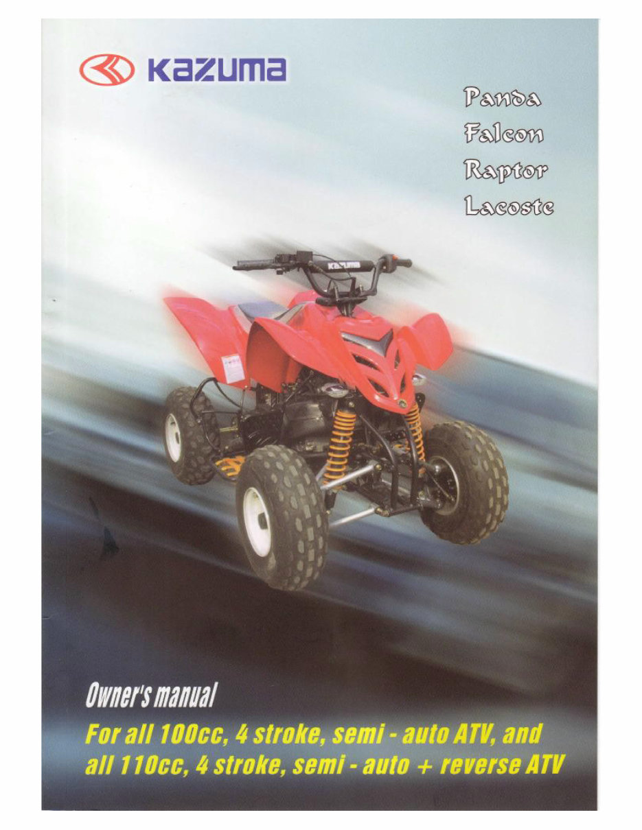 KAZUMA FALCON 110 ATV Owners Manual preview img 1