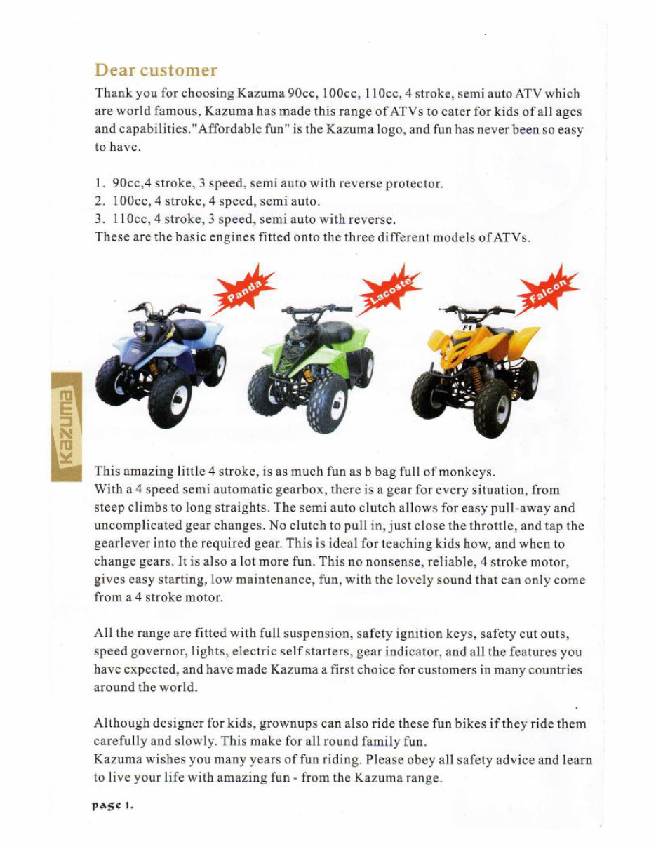 KAZUMA FALCON 110 ATV Owners Manual preview img 4