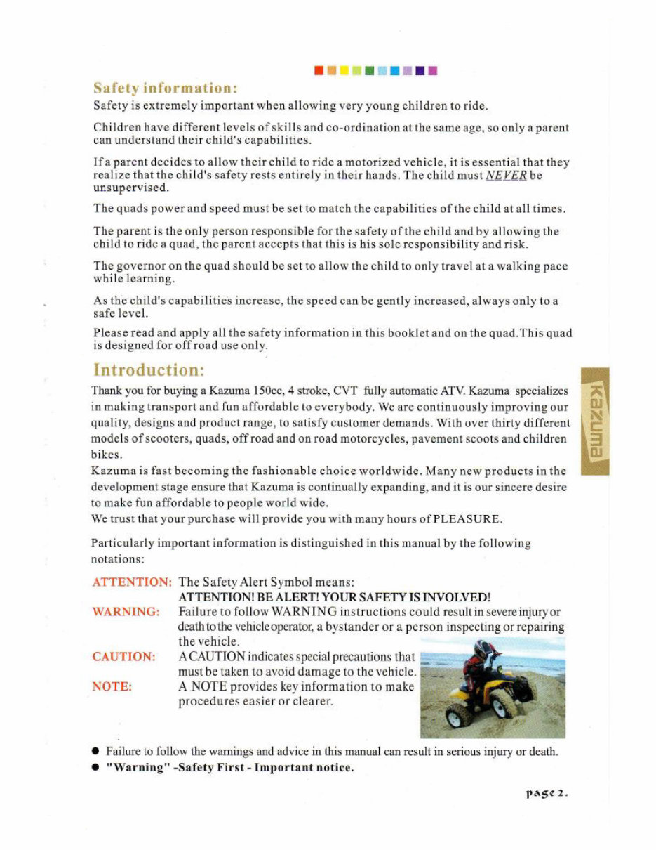 KAZUMA FALCON 110 ATV Owners Manual preview img 5
