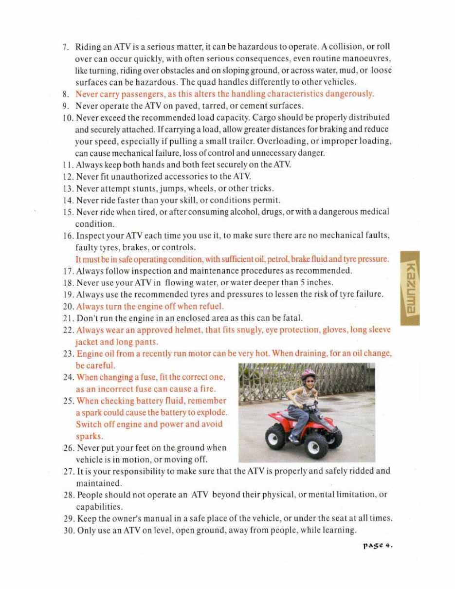KAZUMA FALCON 110 ATV Owners Manual preview img 7