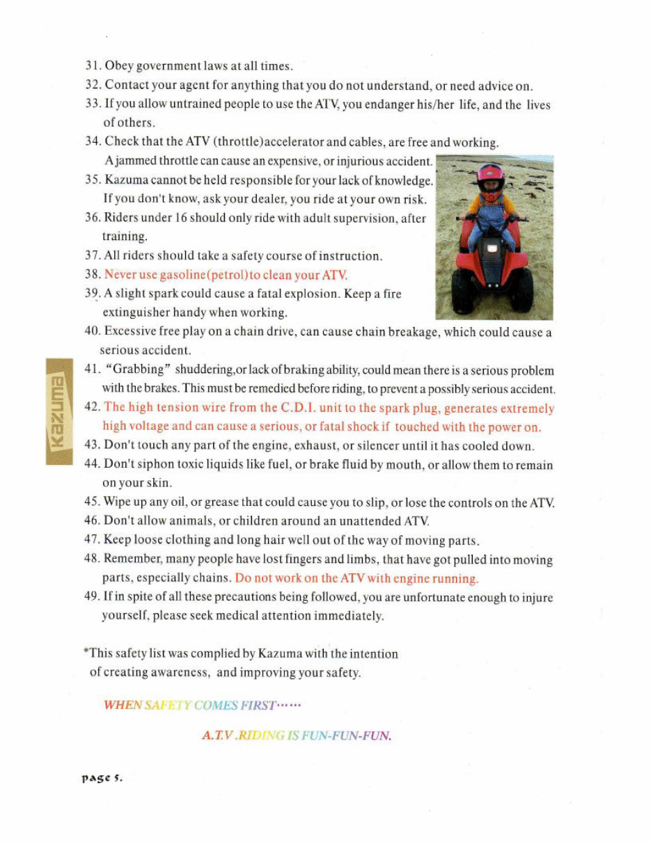 KAZUMA FALCON 110 ATV Owners Manual preview img 8
