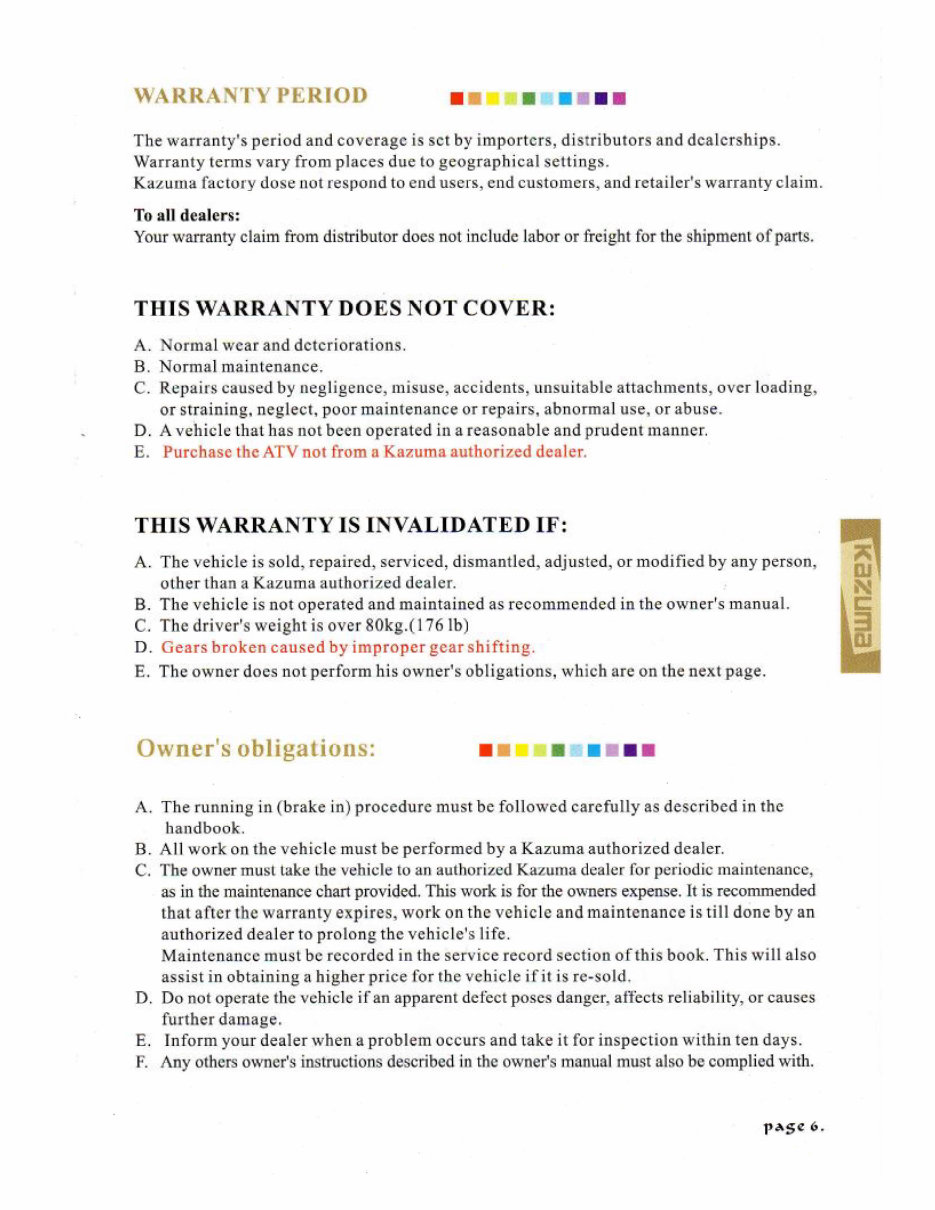 KAZUMA FALCON 110 ATV Owners Manual preview img 9