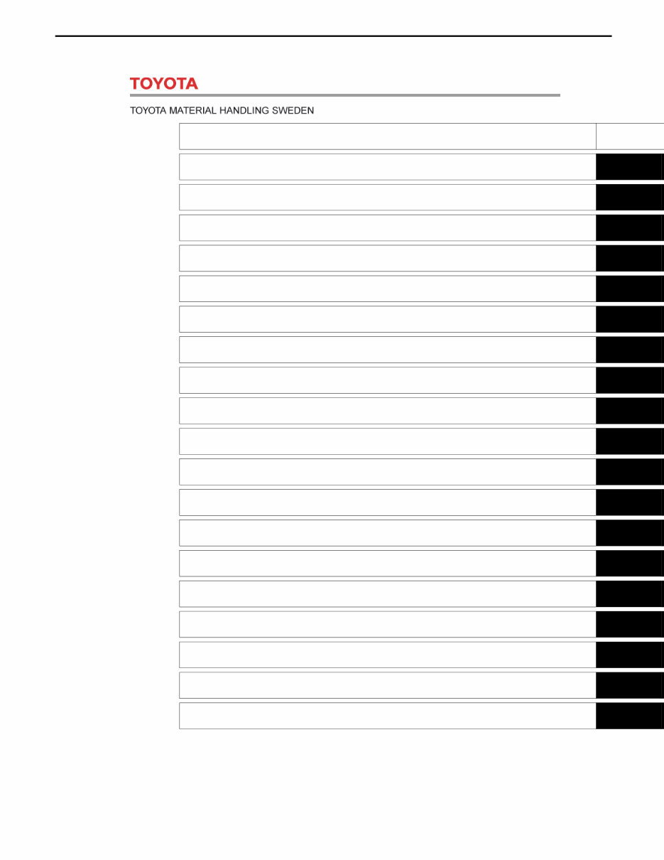 Toyota Electric Forklift Truck: 7FBMF16, 7FBMF18, 7FBMF20, 7FBMF25, 7FBMF30, 7FBMF35, 7FBMF40, 7FBMF45, 7FBMF50 Service Manual preview img 1