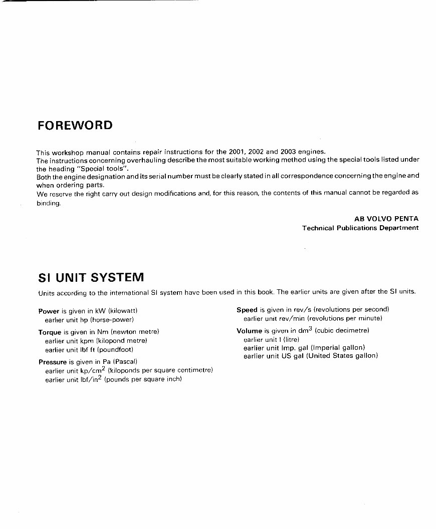 Volvo Penta 2001-2003T Engine Unit Service & Repair Manual preview img 2