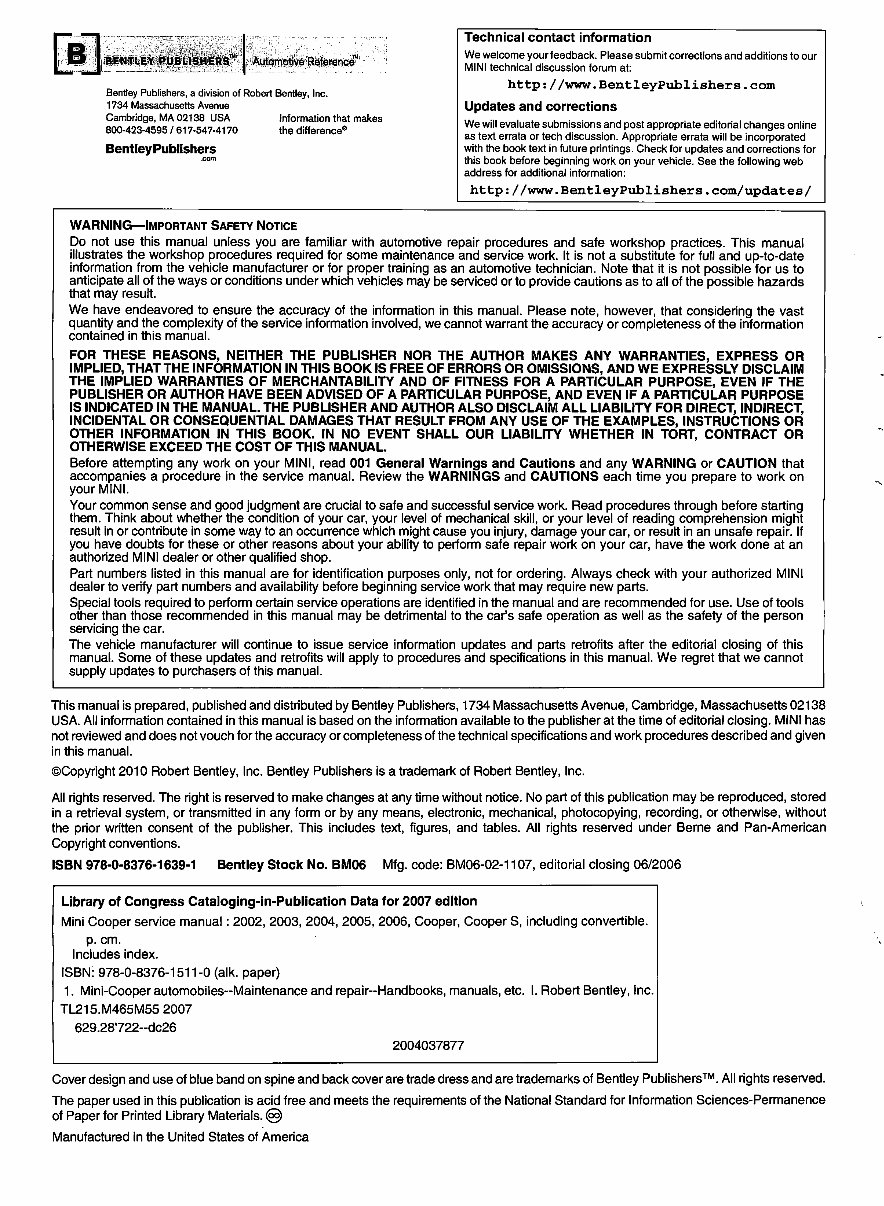 2002-2006 MINI Cooper, Cooper S Convertible Service & Repair Manual preview img 3