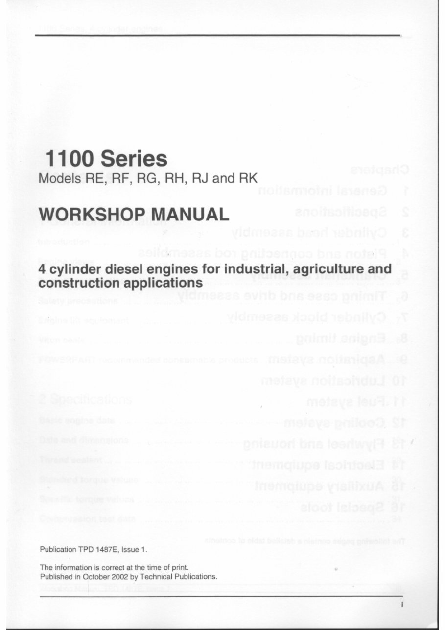 Perkins 1100 series Diesel Engine Workshop Service Manual preview img 1