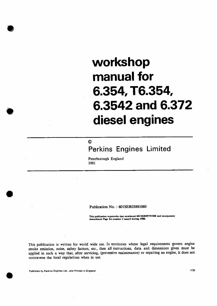 Perkins 6.354 T6.354 6.3542 6.372 Diesel Engines Full Service & Repair Manual preview img 1