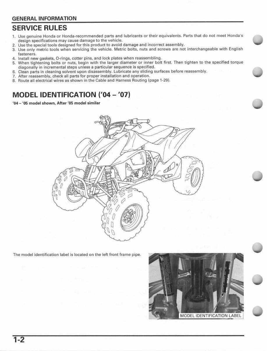 HONDA TRX450R / TRX450ER Service & Repair Manual (2004 2005 2006) - ! preview img 6