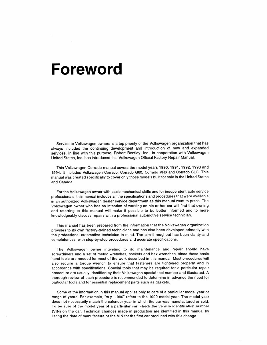 1990-1994 Volkswagen Corrado (incl. G60, VR6 and SLC) Workshop Repair Service Manual BEST preview img 2