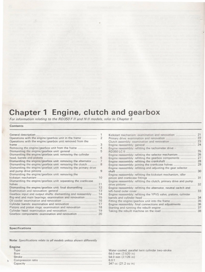 Yamaha RD350 LC2 N F N2 F2 1983-1986 Repair Service Manual preview img 1