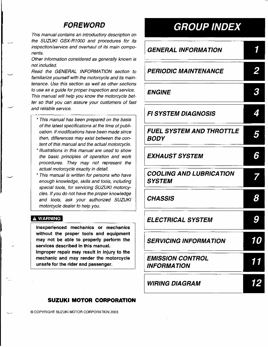 Suzuki gsxr 1000 k3 service Manual preview img 1