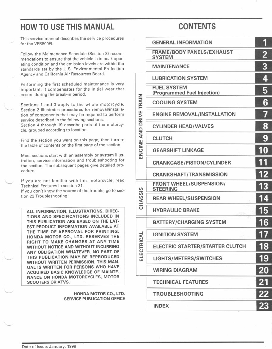 1998-2001 Honda VFR 800 FI Interceptor Service & Repair Manual preview img 2
