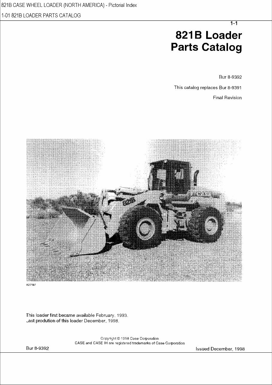 CASE 821B Wheel Loader Parts Catalog Manual preview img 1