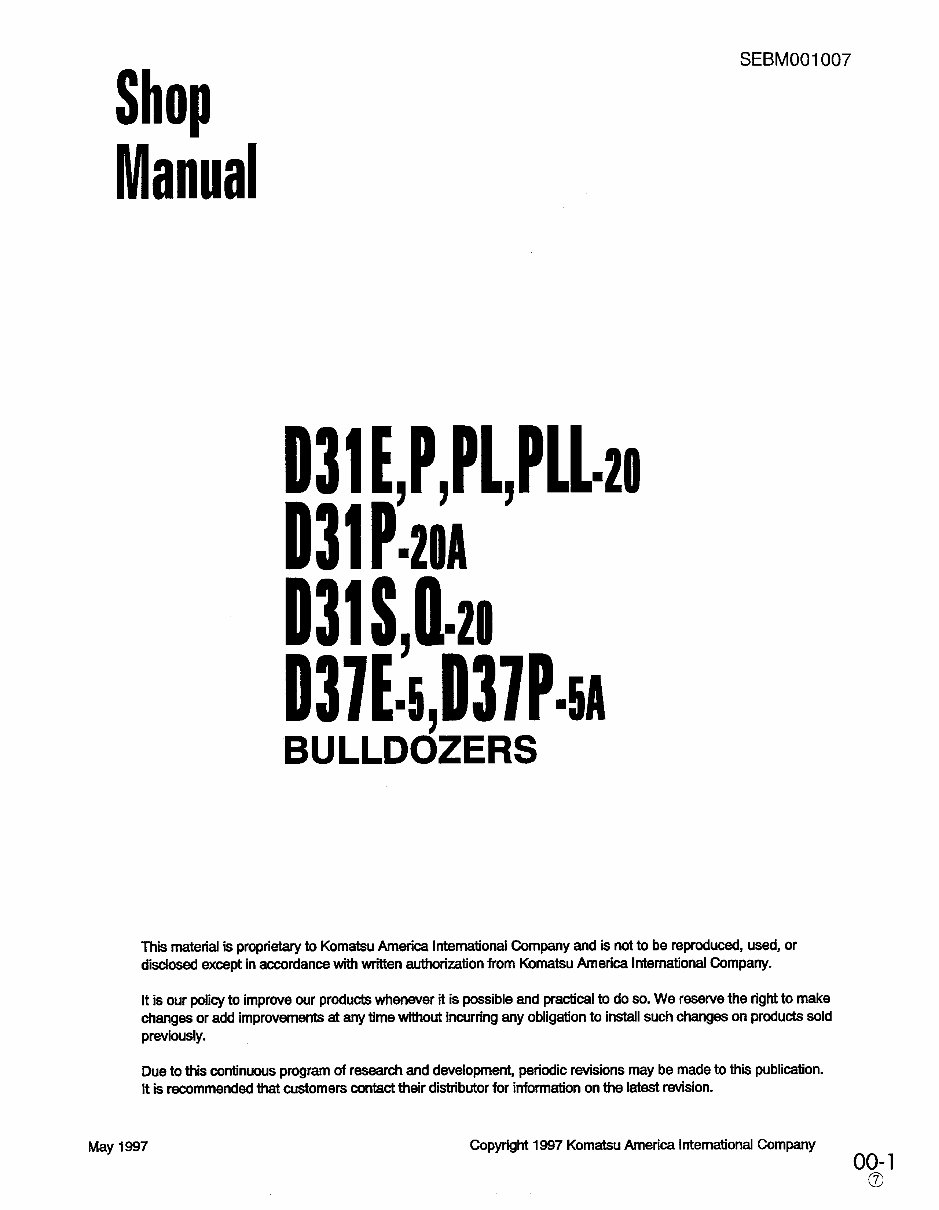 Komatsu D37E-5 Bulldozer Workshop Repair Service Manual preview img 1