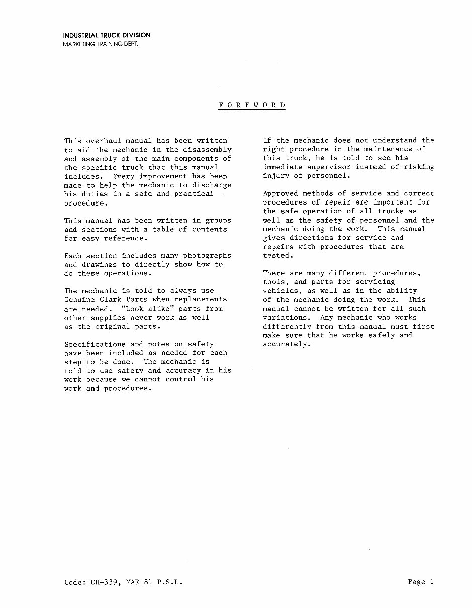 Clark C500 Forklift OEM Overhaul Manual preview img 3