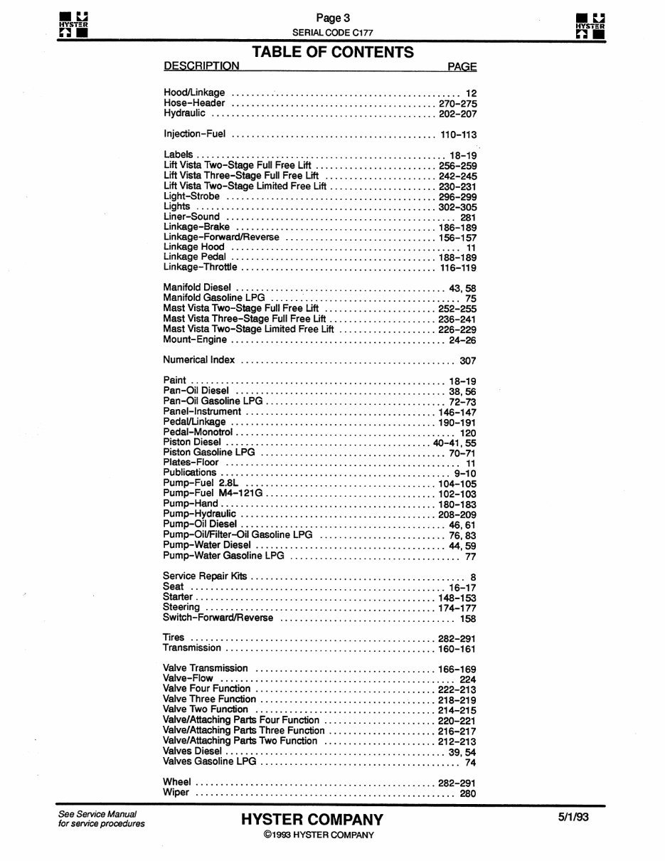 HYSTER Challenger C177 (H40XL, H50XL, H60XL, H2.00XL, H2.50XL, H3.00XL) Forklift Service Repair Manual + Parts Manual preview img 4