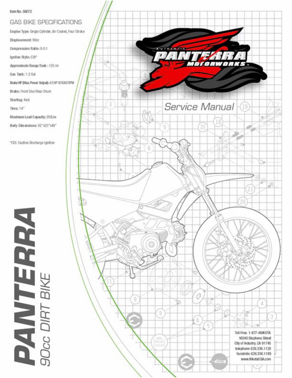 PANTERRA 50cc & 90cc DIRT Bike Workshop Service Manual preview img 1