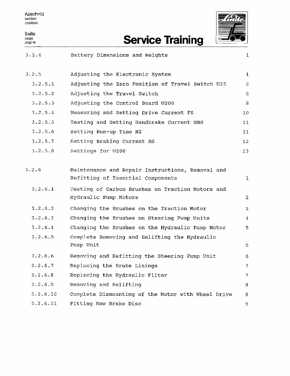 Linde Electric Forklift Truck Type 324: E12, E15, E15S, E16S Service Training Manual preview img 4