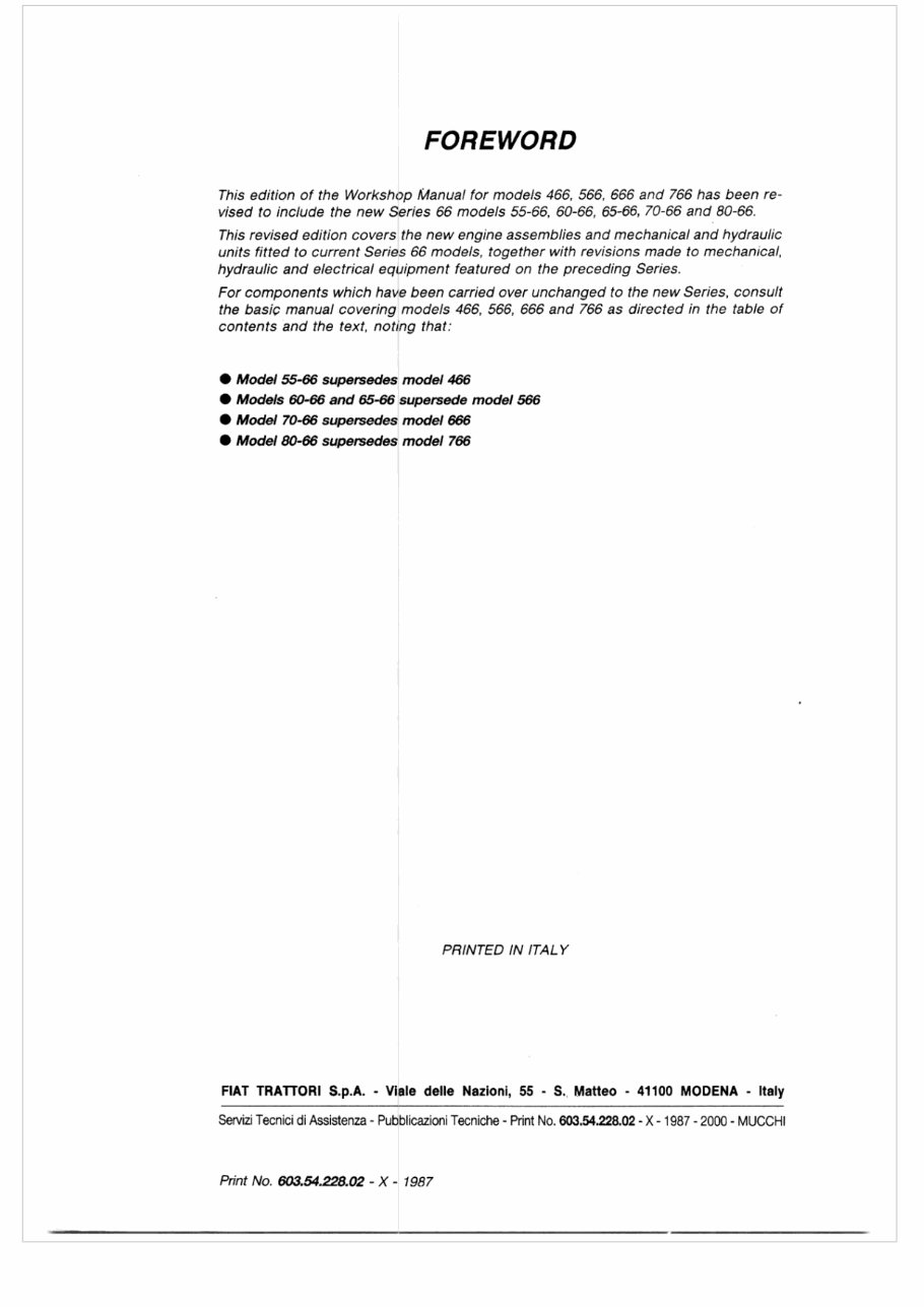 Fiat Tractor 466 / 566 / 666 / 766 / 45-66 / 55-66 / 60-66 / 65-66 / 70-66 / 80-66 DT Service & Repair Manual preview img 3