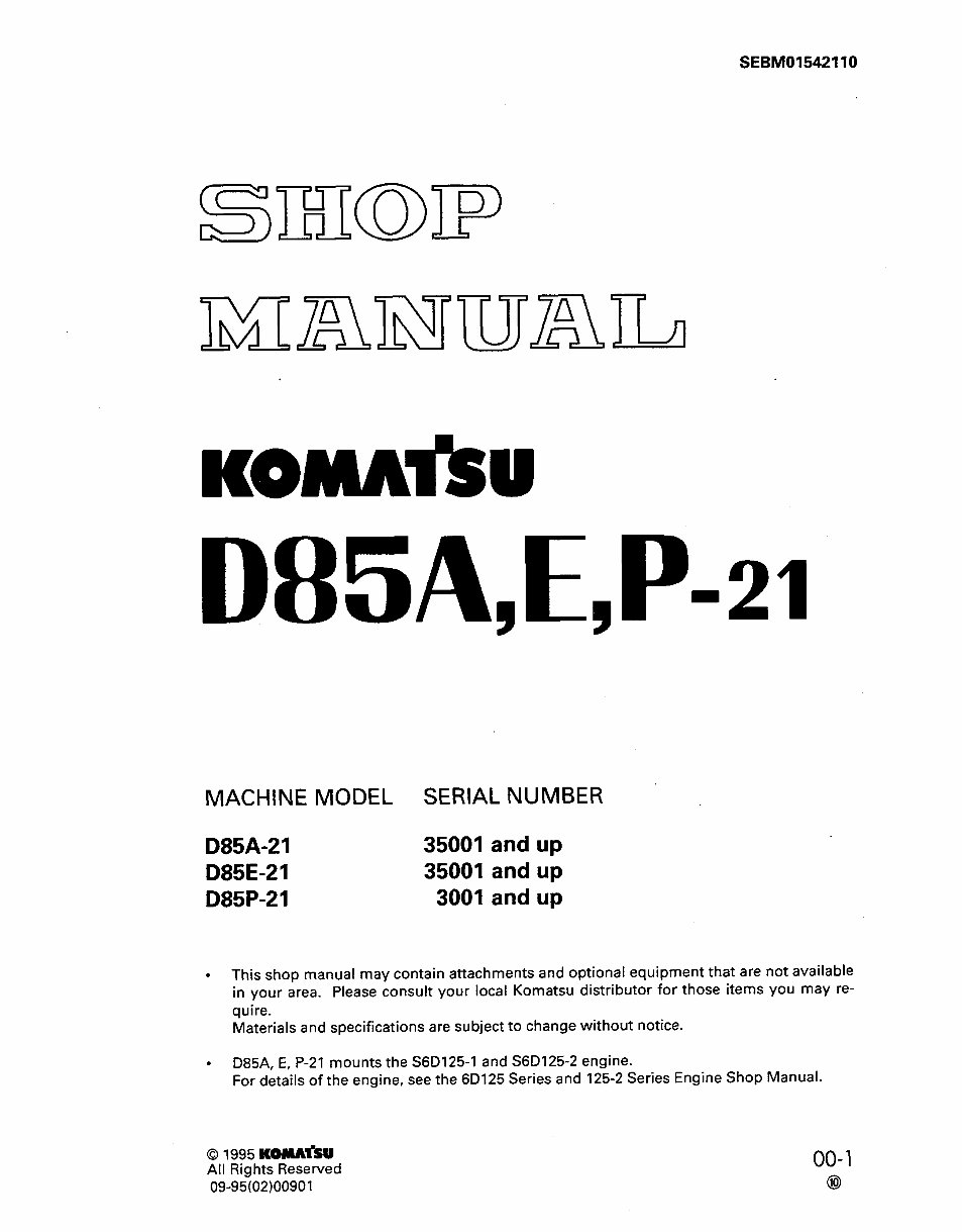 Komatsu Models D85A-21 D85E-21 D85P-21 Dozer Repair Manual preview img 1