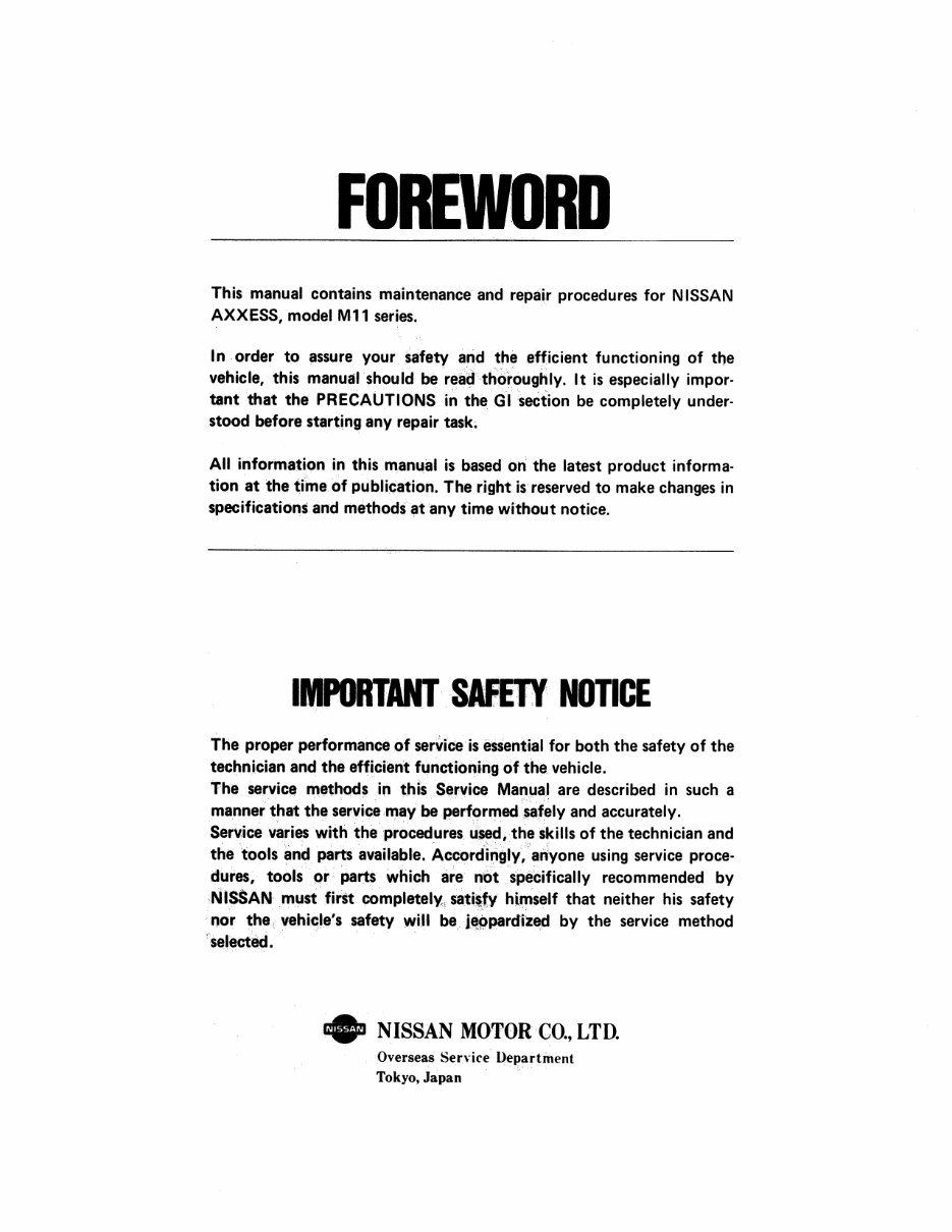 1992 Nissan Axxess Service & Repair Manual Software preview img 2