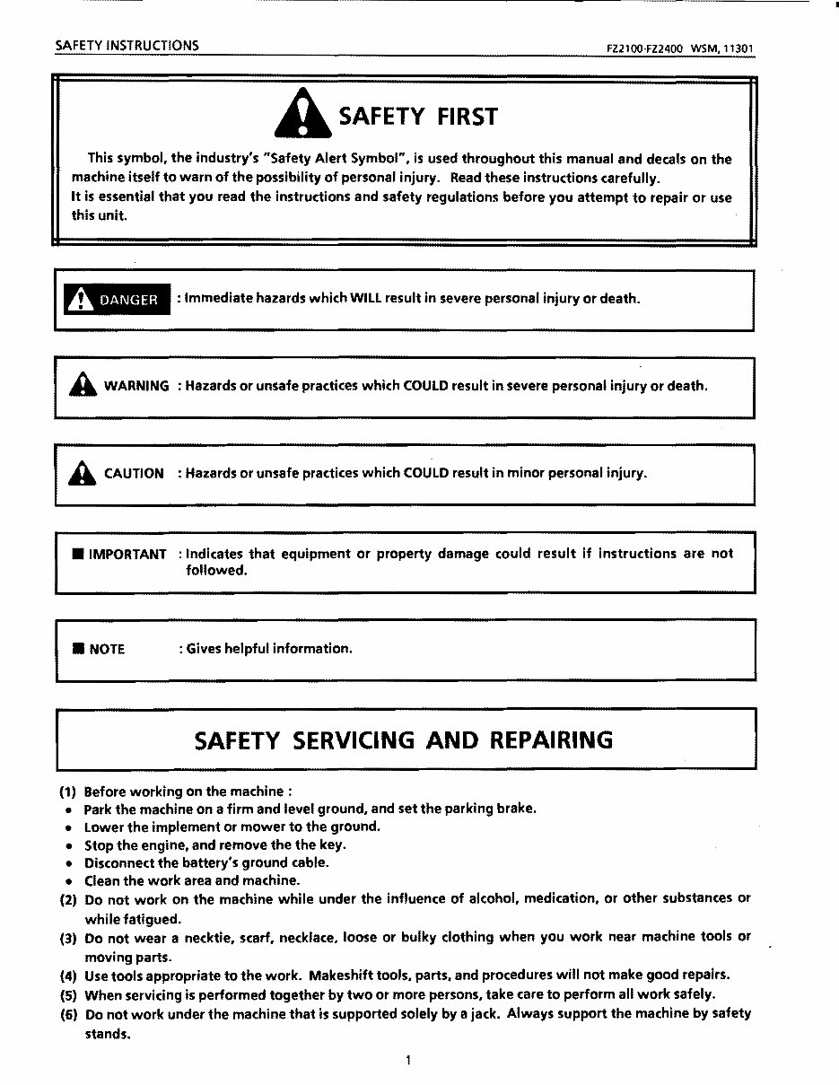 Kubota FZ2400 Front Mower Tractor Service & Repair Manual preview img 1