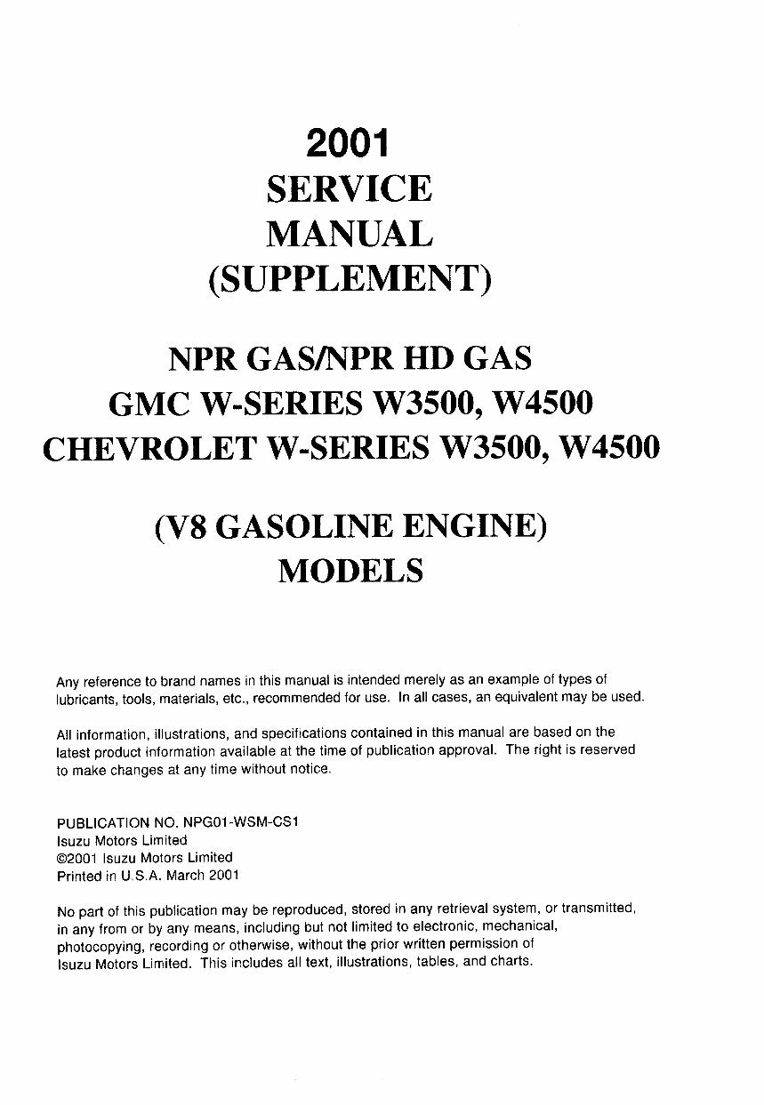 1997-2001 Isuzu Truck Forward Tiltmaster NPR W4 4000 V8 EFI Gasoline Engine Service & Repair Manual preview img 4