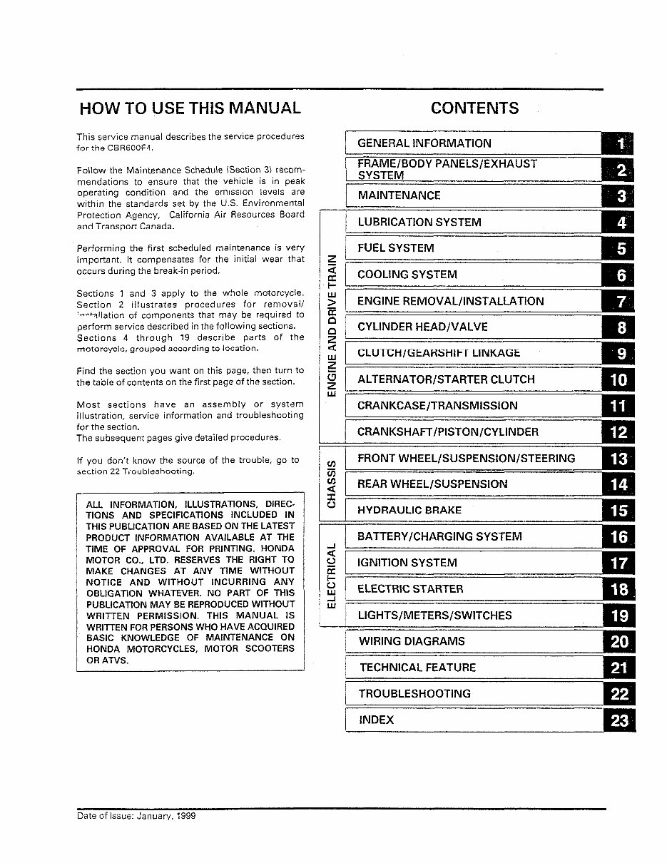 1999-2000 Honda Cbr600 F4 CBR600F4 Motorcycle Service & Repair Manual preview img 3