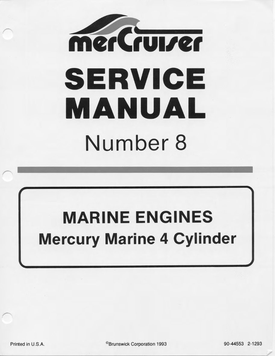 1989-1995 Mercruiser Mercury Marine 4 Cyl 165 170 180 190 3.7L Alpha One Engine Service & Repair Manual preview img 1