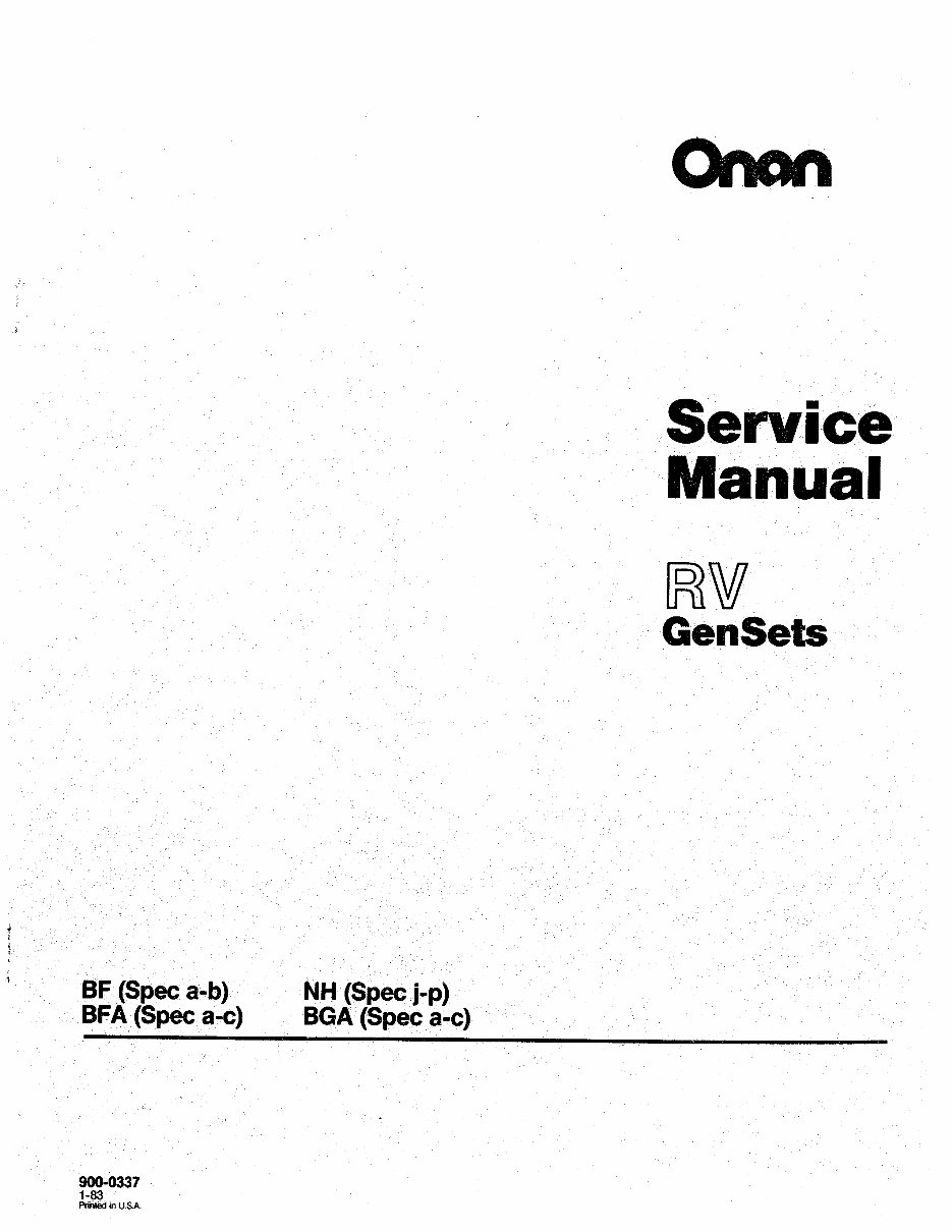 Onan RV Generator Set (BF BFA BGA NH) Service Repair Workshop Manual preview img 1