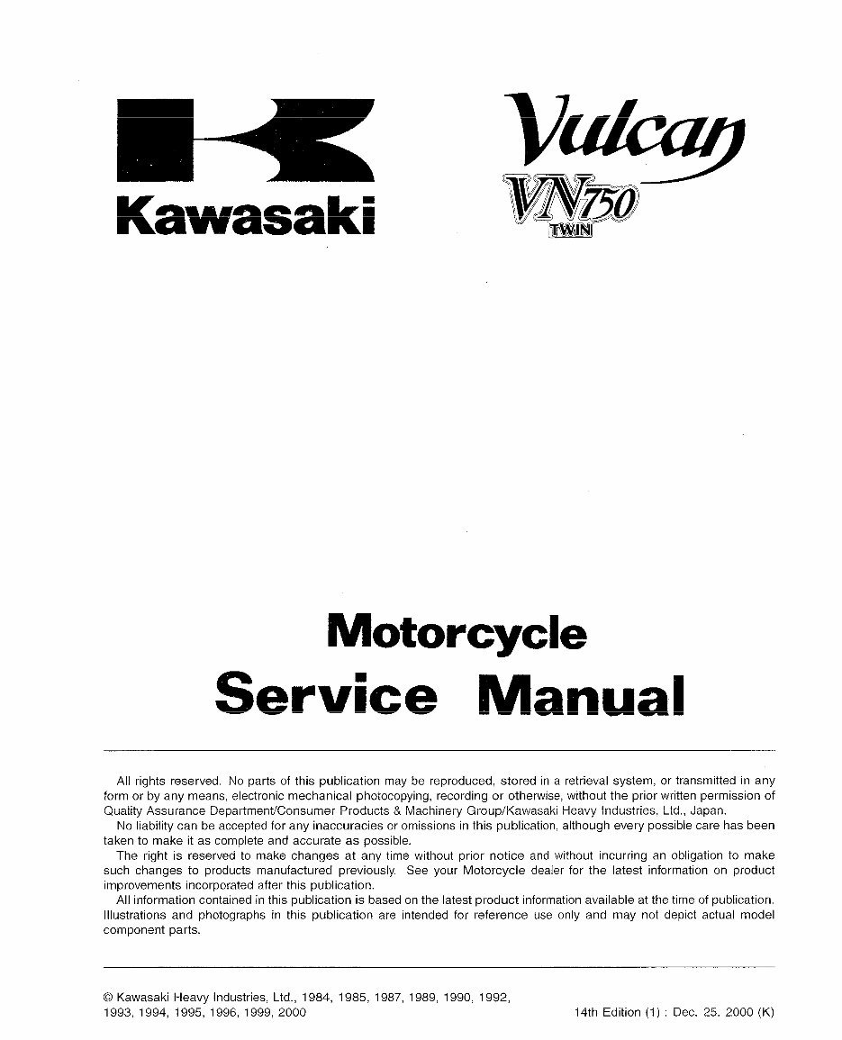 Kawasaki Vulcan 750 VN750 Motorcycles Service Repair Manual preview img 3