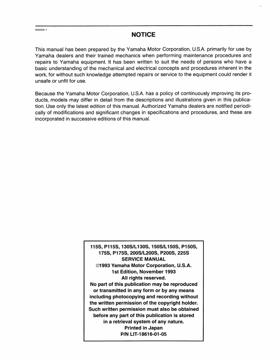 1994 Yamaha P150 TLRS Outboard service repair maintenance manual. Factory Service Manual preview img 2