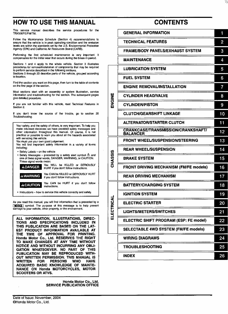 2005 - 2006 Honda Foreman Service Manual preview img 3