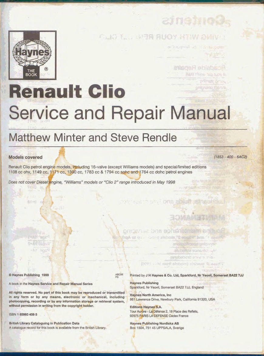 1990-2012 Renault Clio I / II / III Service & Repair Manual preview img 2