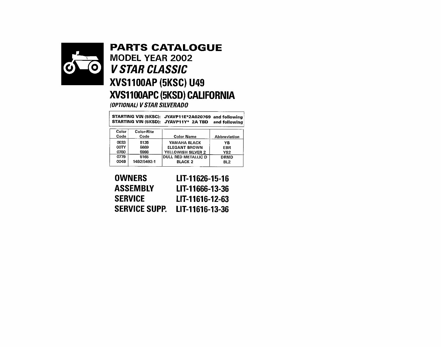 YAMAHA VSTAR Classic XVS1100 Replacement Parts Manual 2000 preview img 1