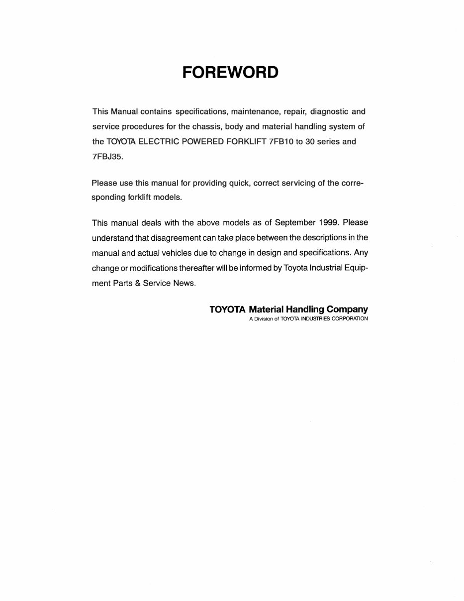 TOYOTA Forklift Repair and Service Manual preview img 1
