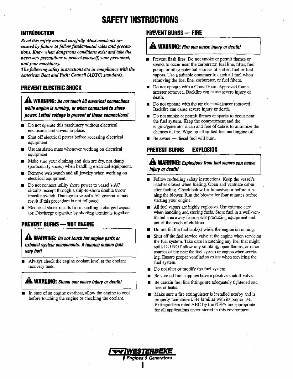 WESTERBEKE Multi-port ELECTRONIC FUEL INJECTION Marine GASOLINE Generator Single Phase*Factory Service / Repair/ Workshop Manual preview img 3