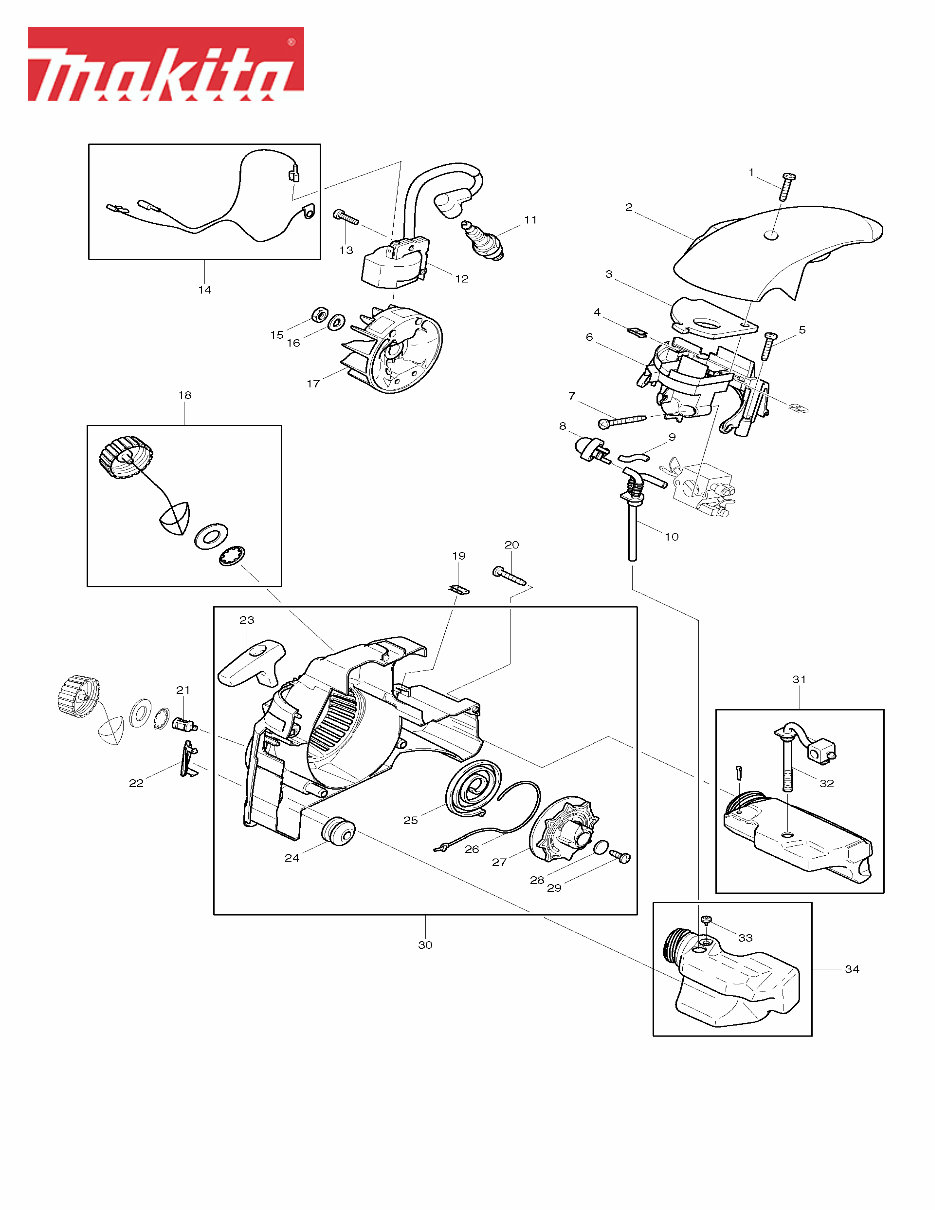 MAKITA DCS34 CHAINSAW Parts IPL Manual Exploded View preview img 1