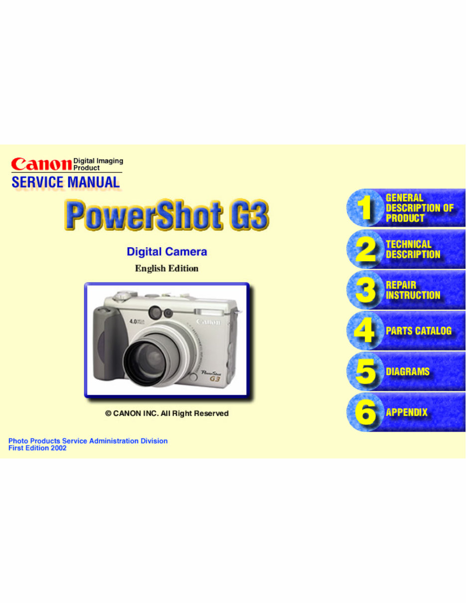 Canon Powershot G3 Full Service Manual & Repair Guide preview img 1