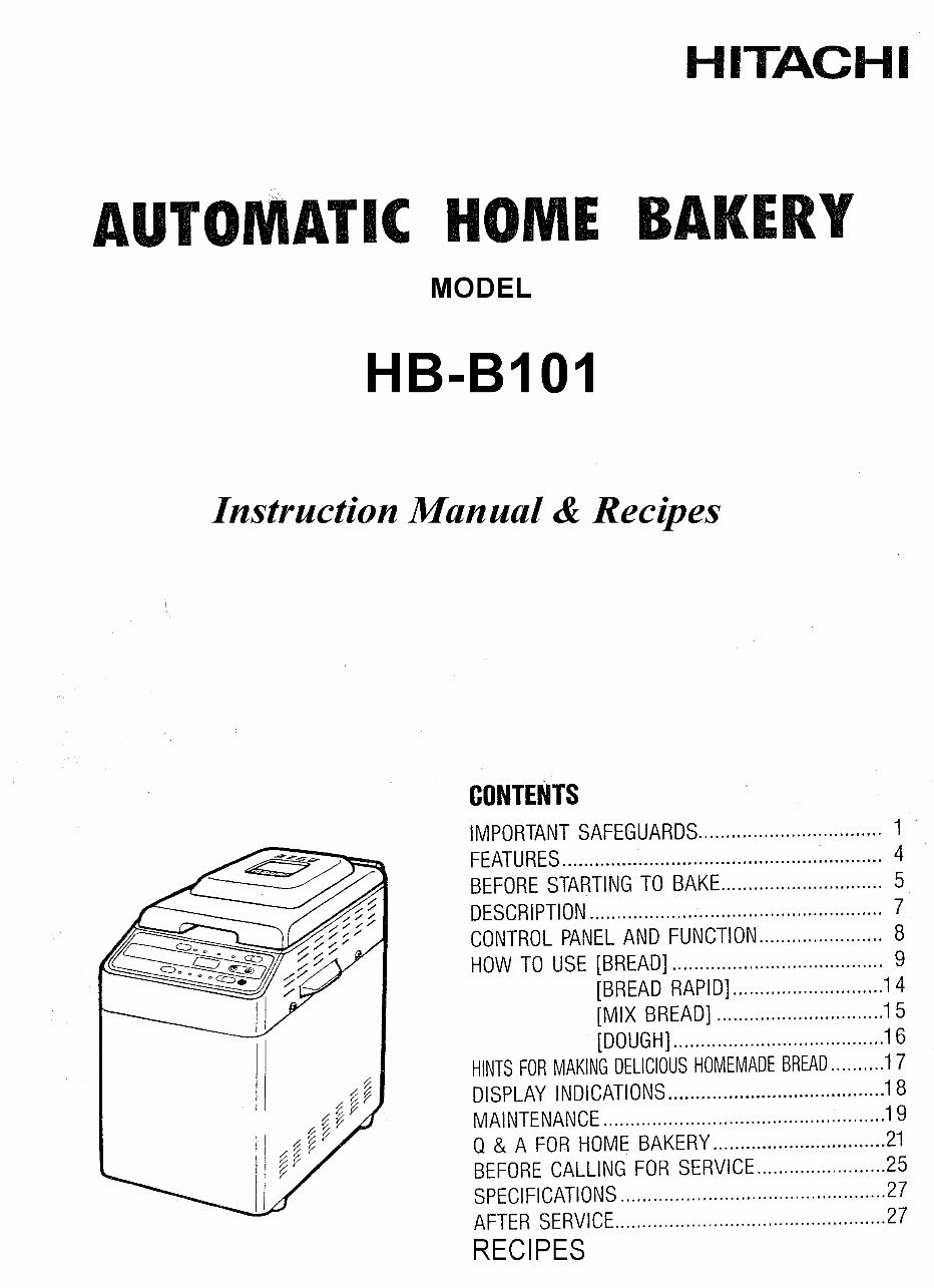 Hitachi Home Bakery Breadmaker Parts Model HBB101 Instruction Manual Recipes Cookbook preview img 1