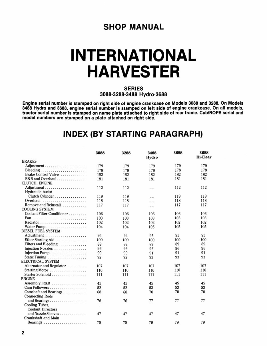 IH 3088 3288 3488 Hydro 3688 Shop Manual preview img 2