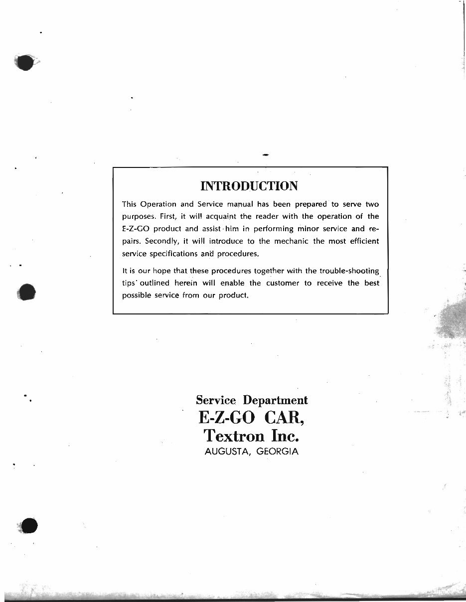 1970 E-Z-Go GX-440/GX-444 Golf Cars OEM Service & Repair Manual preview img 1