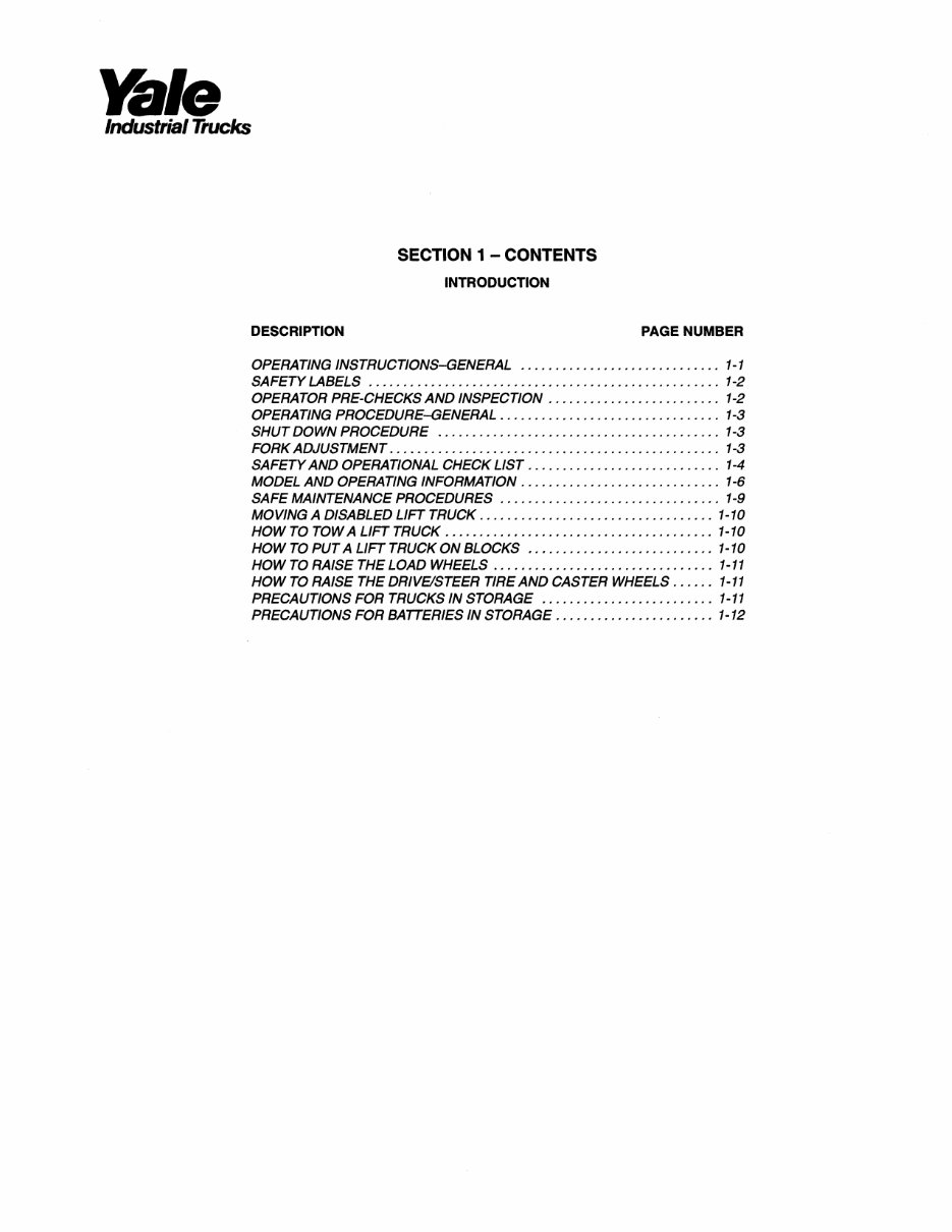 Yale NR 040 AD Electric Forklift Factory Service & Work Shop Manual preview img 5
